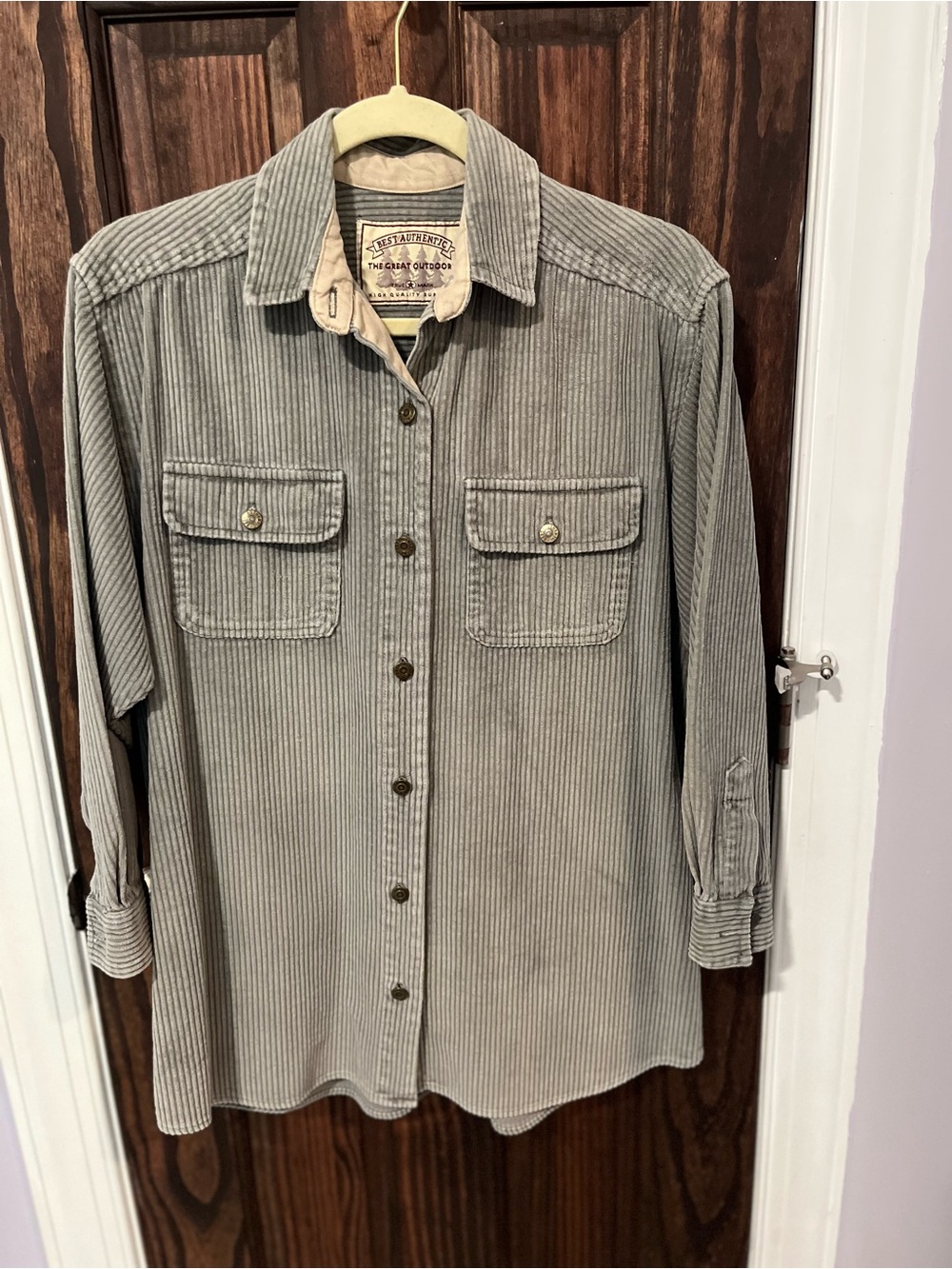 Vintage Corduroy Button-Up Work Shirt - Gray
